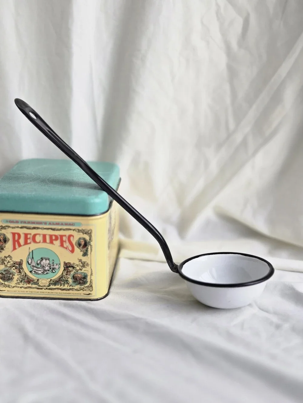 Black and White Enamel Ladle / Vintage Kitchen